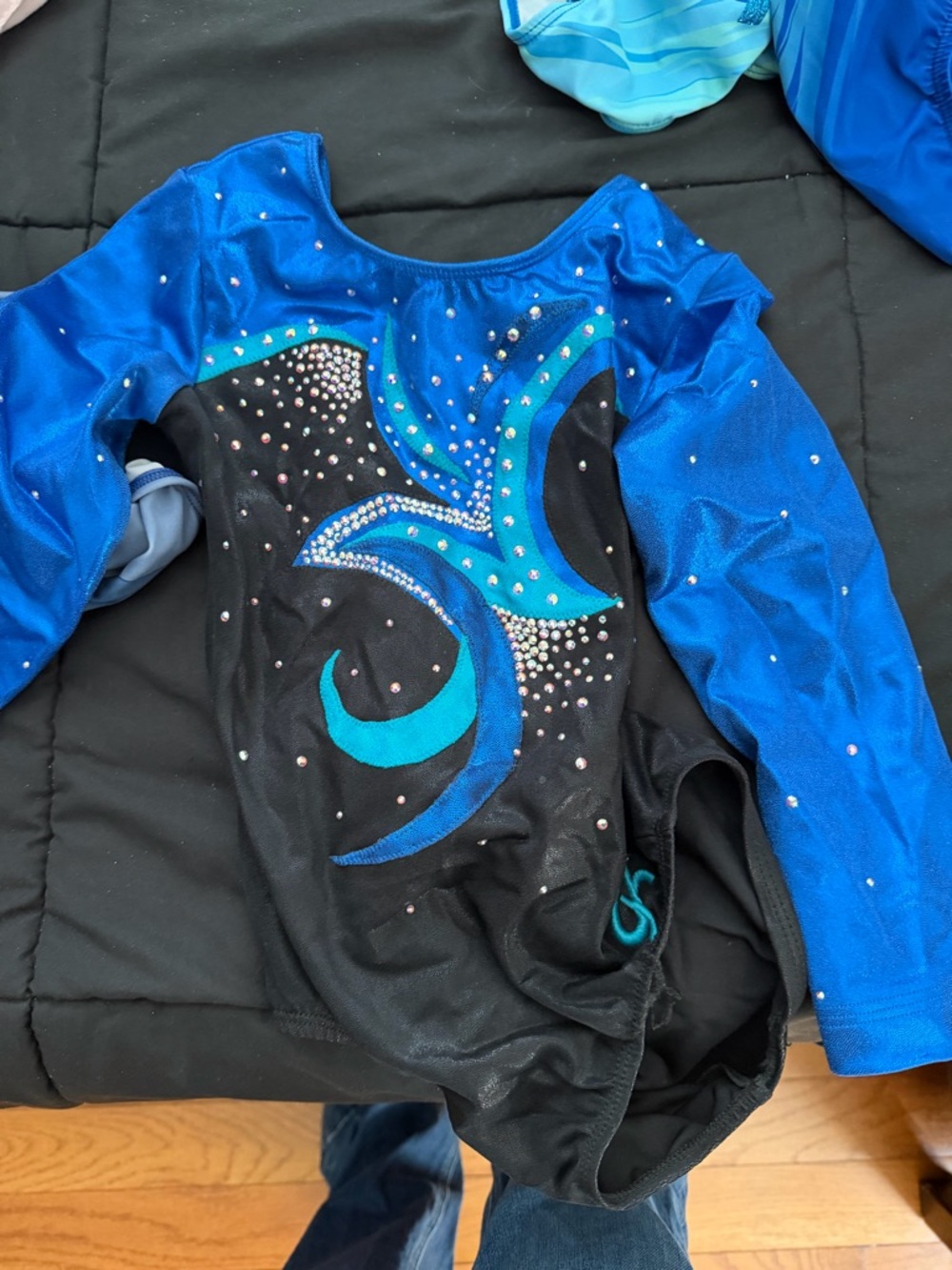 GK Blue and Black Sparkle Gymnastics Leotard
